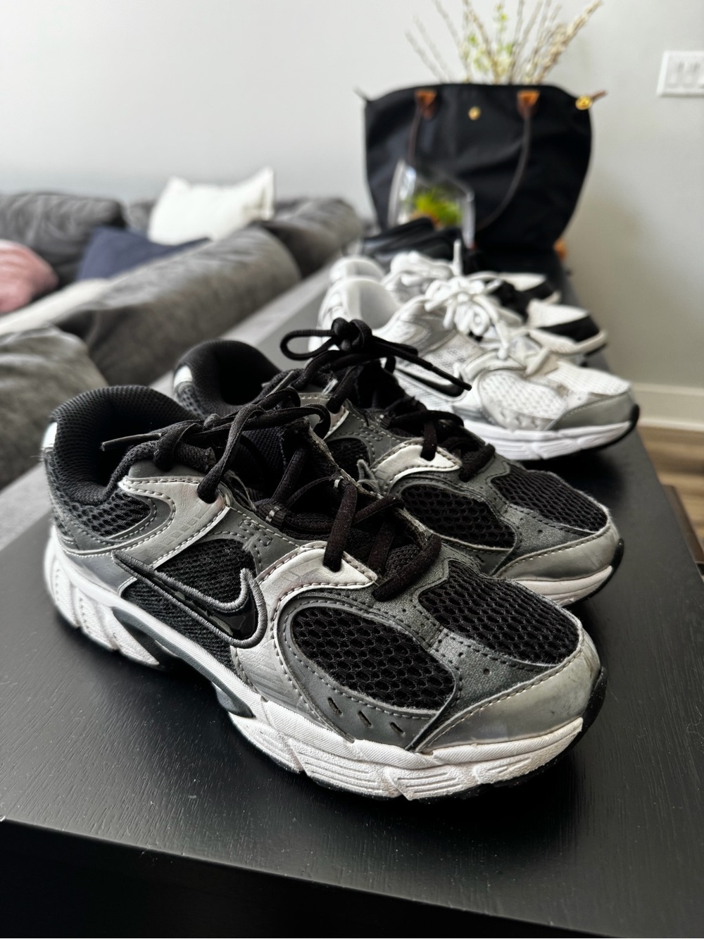 Nike Kids Black and Silver Mesh Running Sneakers
